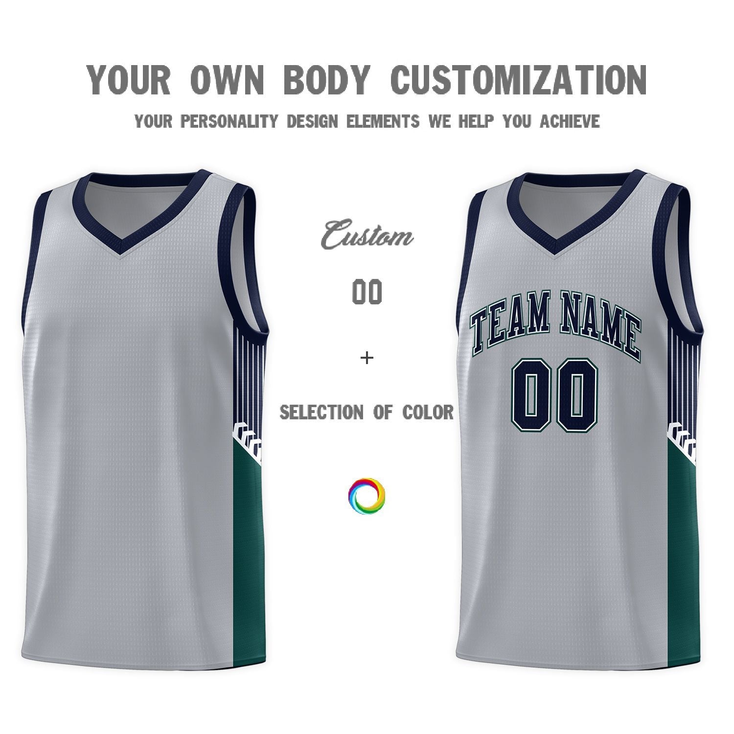 Custom Gray Navy-White Side Stripe Fashion Sports Uniform Basketball Jersey