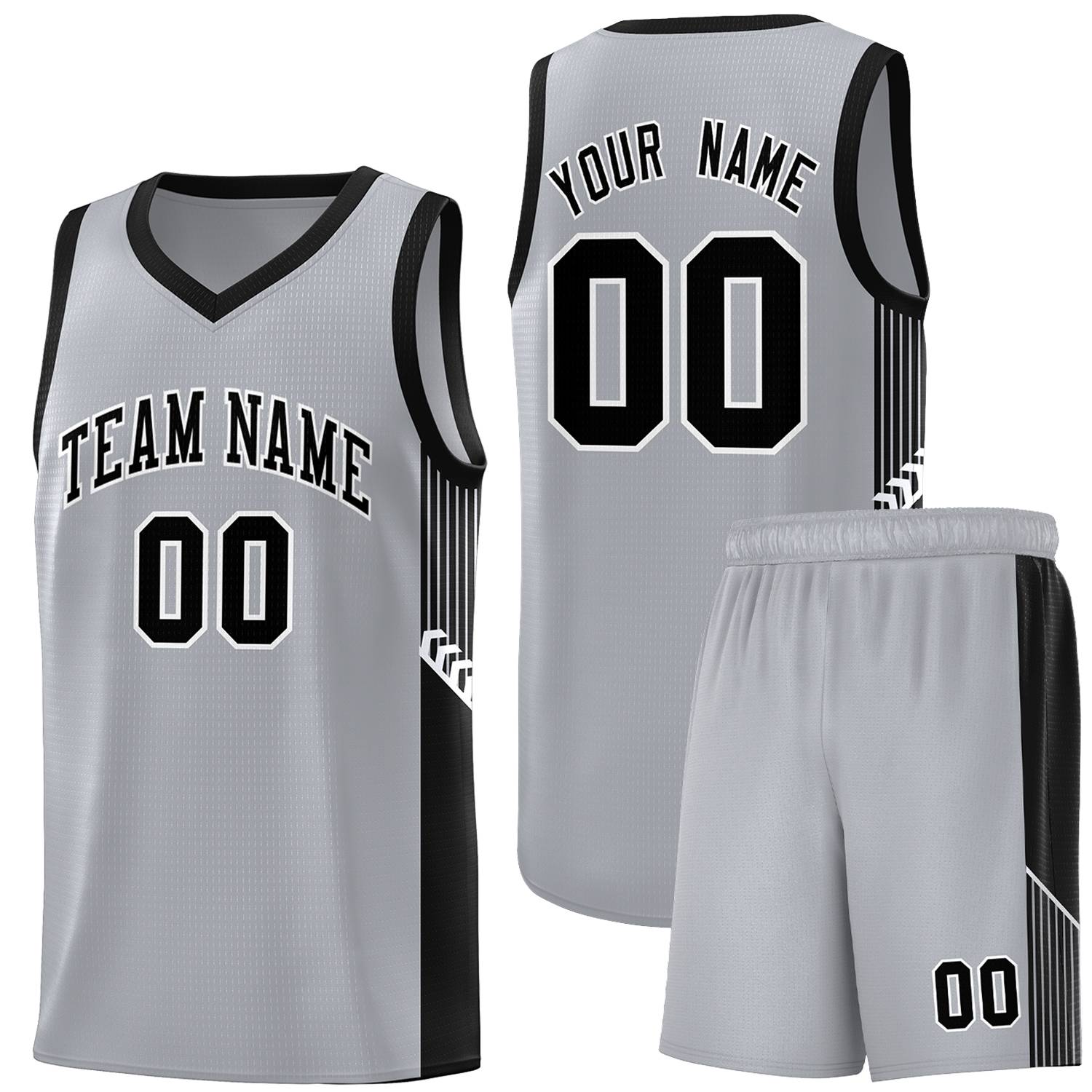 Custom Gray Black-White Side Stripe Fashion Sports Uniform Basketball Jersey