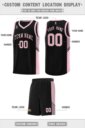 Custom Black Pink Side Stripe Fashion Sports Uniform Basketball Jersey