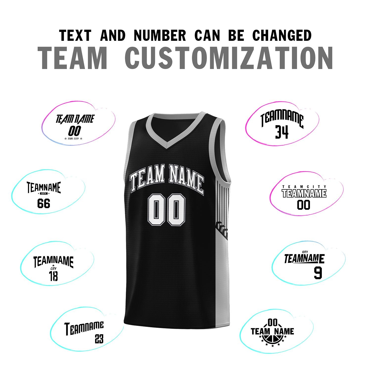 Custom Black White Side Stripe Fashion Sports Uniform Basketball Jersey