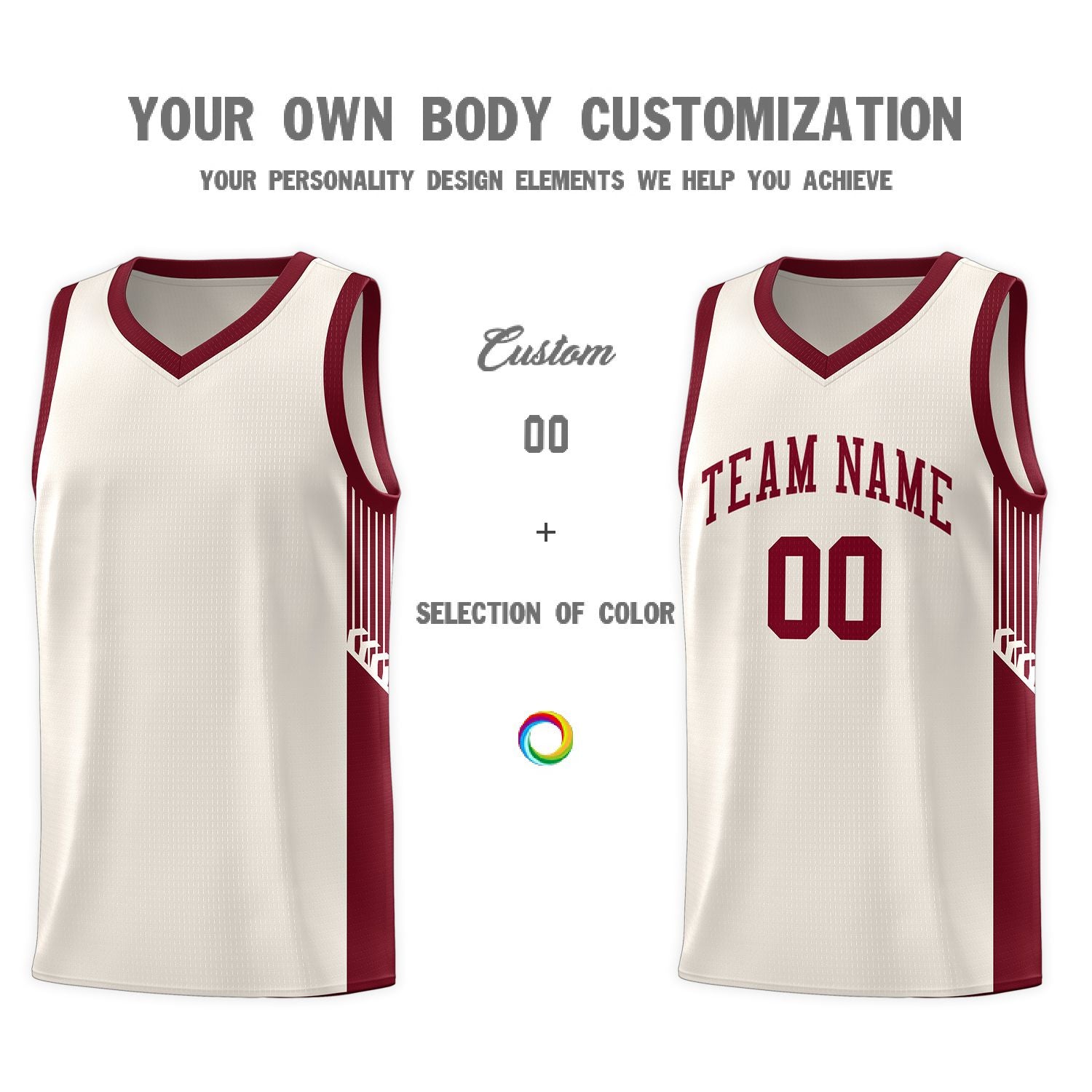 Custom Khaki Crimson Side Stripe Fashion Sports Uniform Basketball Jersey