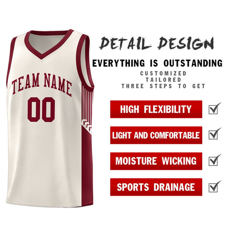 Custom Khaki Crimson Side Stripe Fashion Sports Uniform Basketball Jersey
