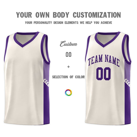 Custom Khaki Purple Side Stripe Fashion Sports Uniform Basketball Jersey