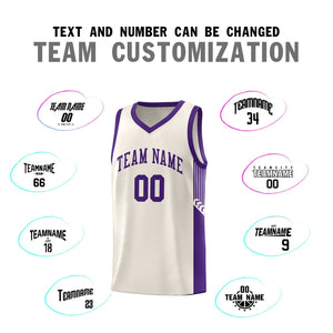 Custom Khaki Purple Side Stripe Fashion Sports Uniform Basketball Jersey