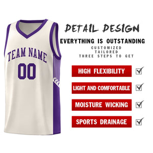 Custom Khaki Purple Side Stripe Fashion Sports Uniform Basketball Jersey