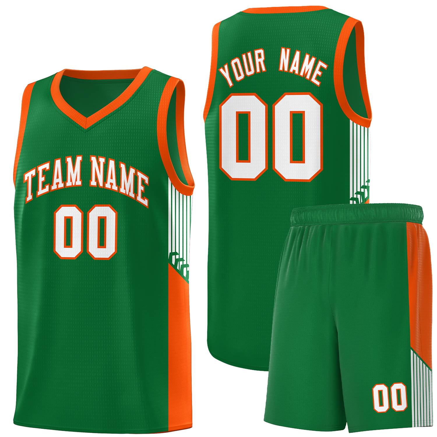 Custom Kelly Green White-Orange Side Stripe Fashion Sports Uniform Basketball Jersey