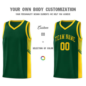 Custom Green Gold Side Stripe Fashion Sports Uniform Basketball Jersey