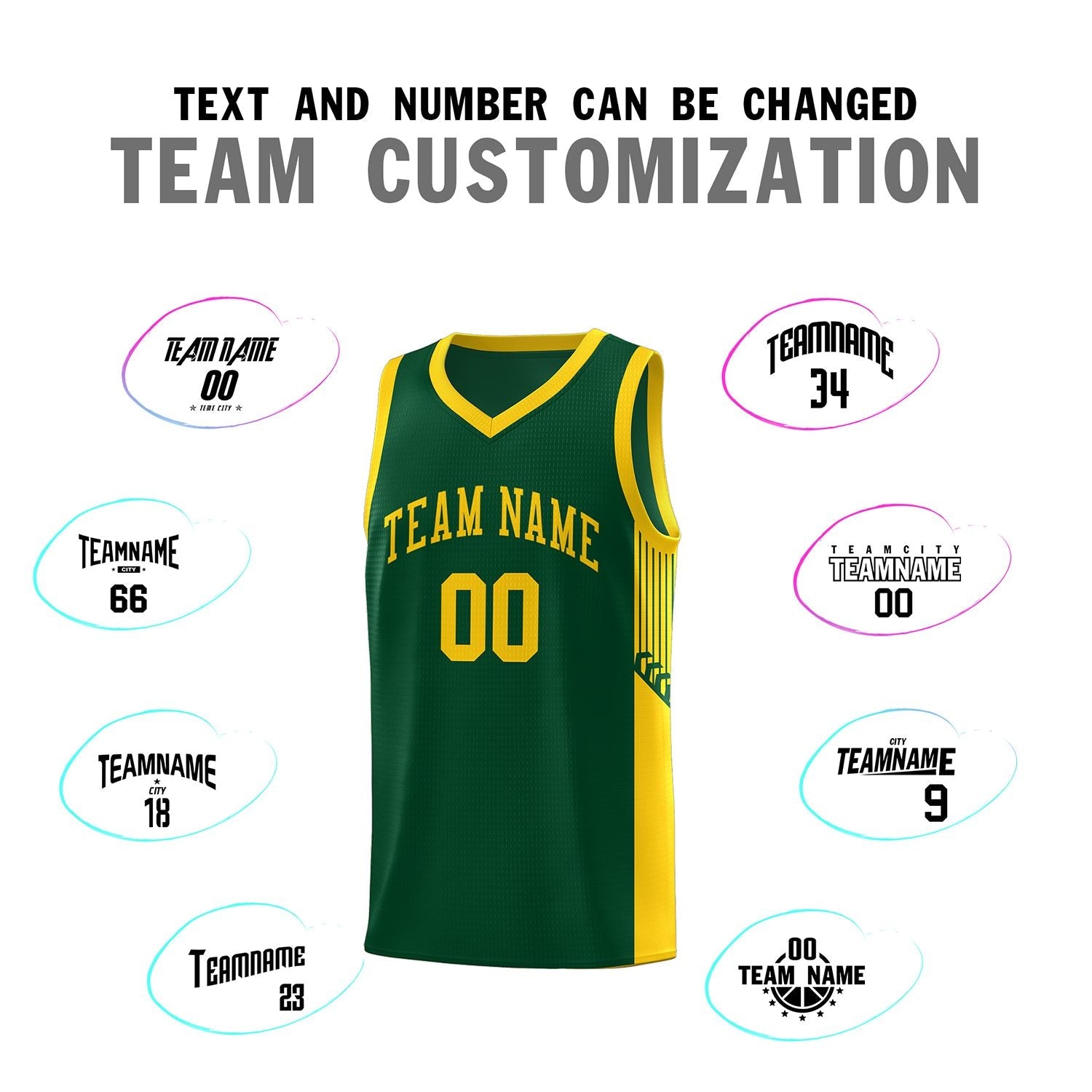 Custom Green Gold Side Stripe Fashion Sports Uniform Basketball Jersey