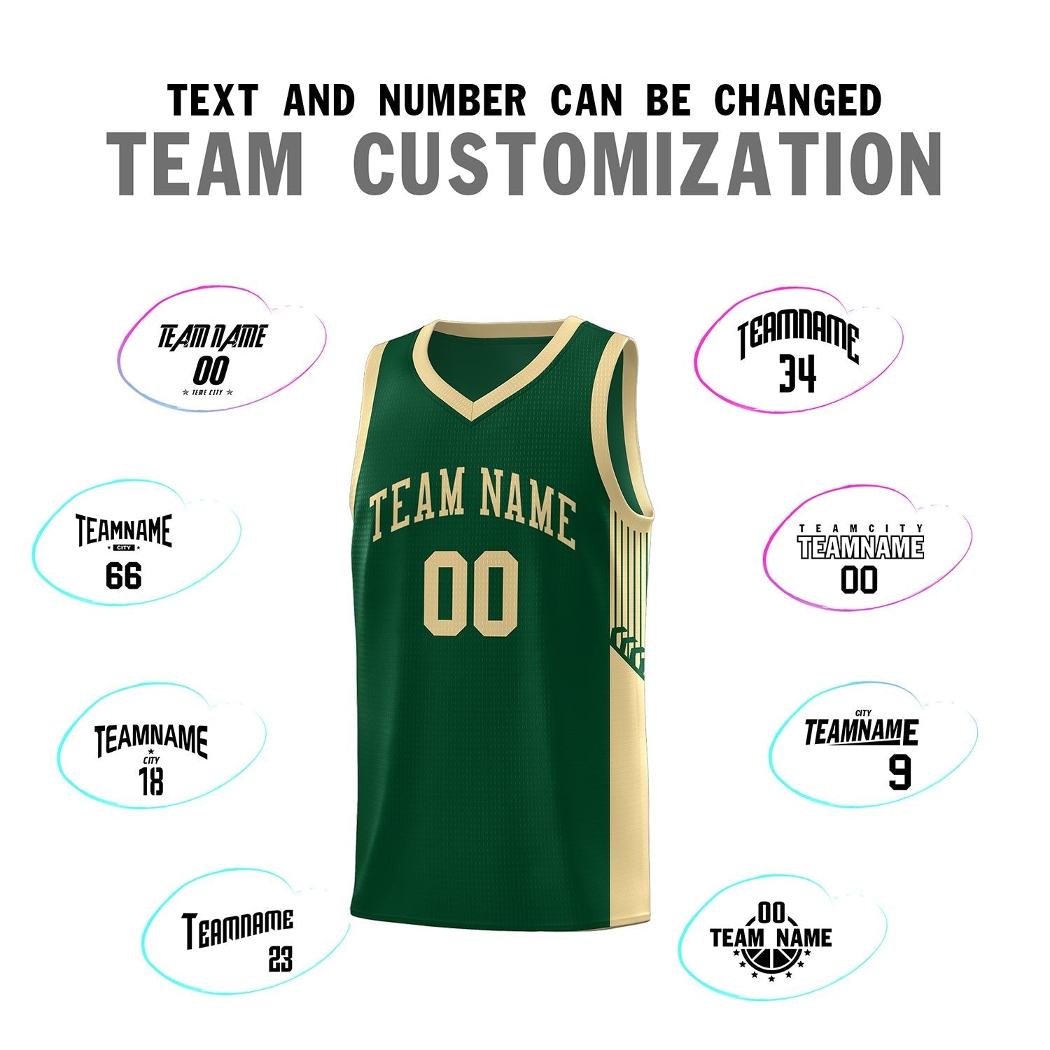 Custom Green Khaki Side Stripe Fashion Sports Uniform Basketball Jersey