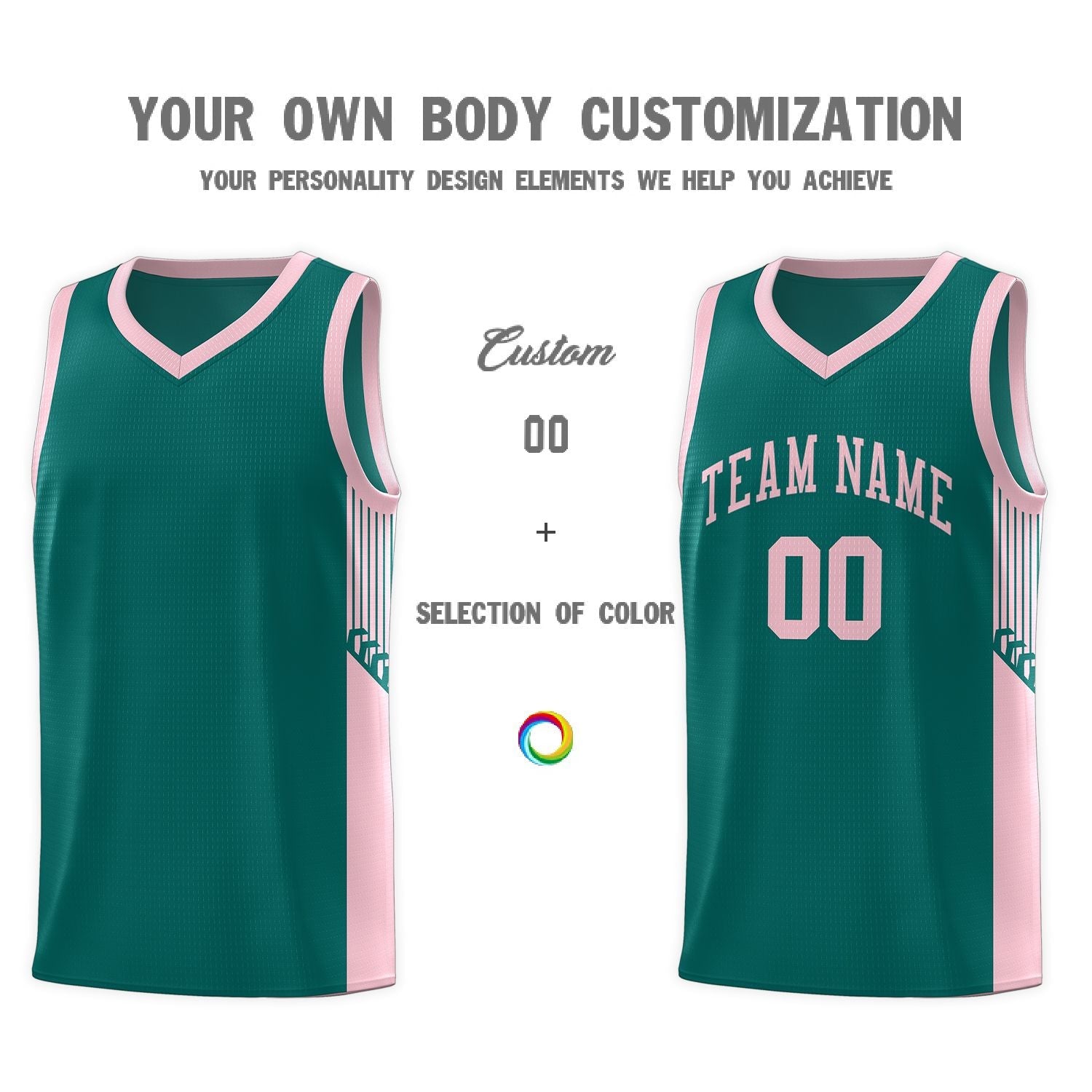 Custom Aqua Pink Side Stripe Fashion Sports Uniform Basketball Jersey