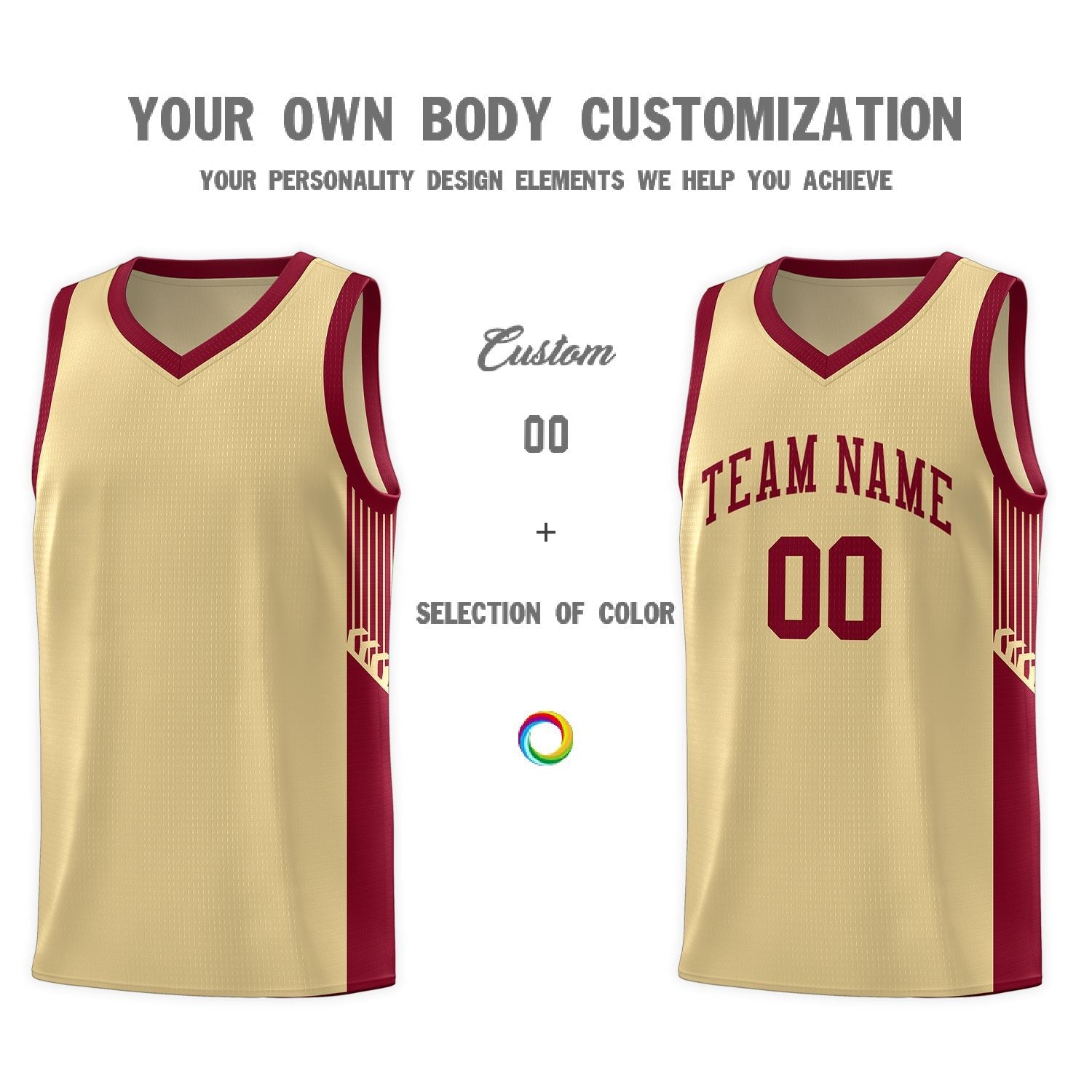 Custom Khaki Crimson Side Stripe Fashion Sports Uniform Basketball Jersey