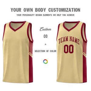 Custom Khaki Crimson Side Stripe Fashion Sports Uniform Basketball Jersey