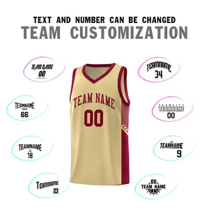 Custom Khaki Crimson Side Stripe Fashion Sports Uniform Basketball Jersey