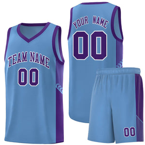 Custom Light Blue Purple-White Side Stripe Fashion Sports Uniform Basketball Jersey