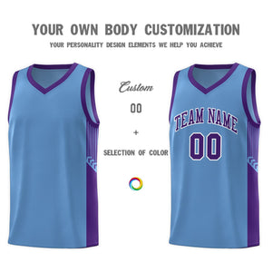 Custom Light Blue Purple-White Side Stripe Fashion Sports Uniform Basketball Jersey