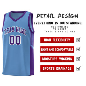 Custom Light Blue Purple-White Side Stripe Fashion Sports Uniform Basketball Jersey