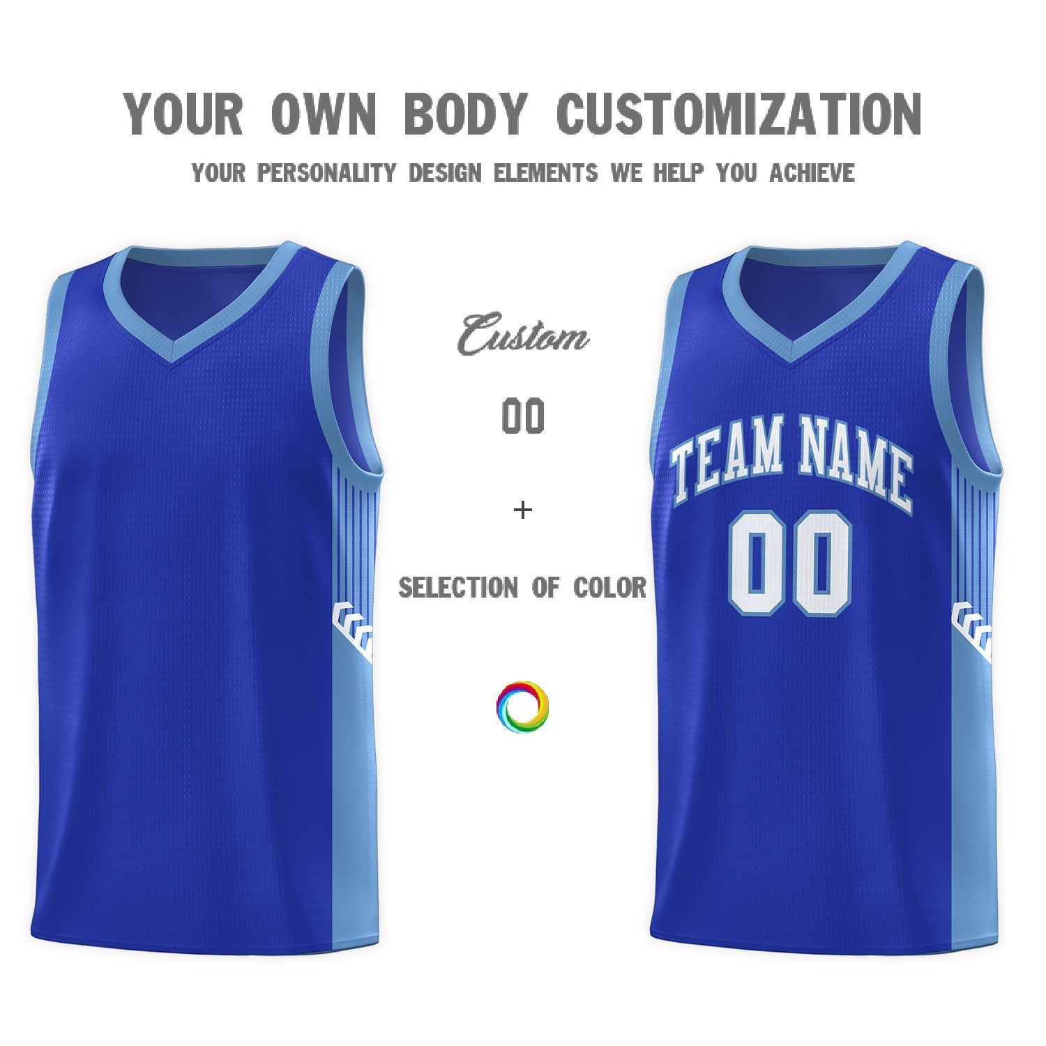 Custom Royal White-Light Blue Side Stripe Fashion Sports Uniform Basketball Jersey