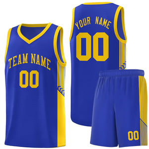 Custom Royal Gold Side Stripe Fashion Sports Uniform Basketball Jersey