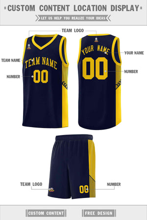 Custom Navy Gold Side Stripe Fashion Sports Uniform Basketball Jersey