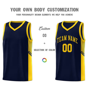 Custom Navy Gold Side Stripe Fashion Sports Uniform Basketball Jersey