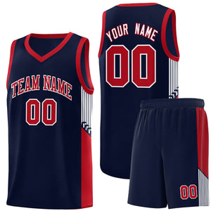 Custom Navy Red-White Side Stripe Fashion Sports Uniform Basketball Jersey