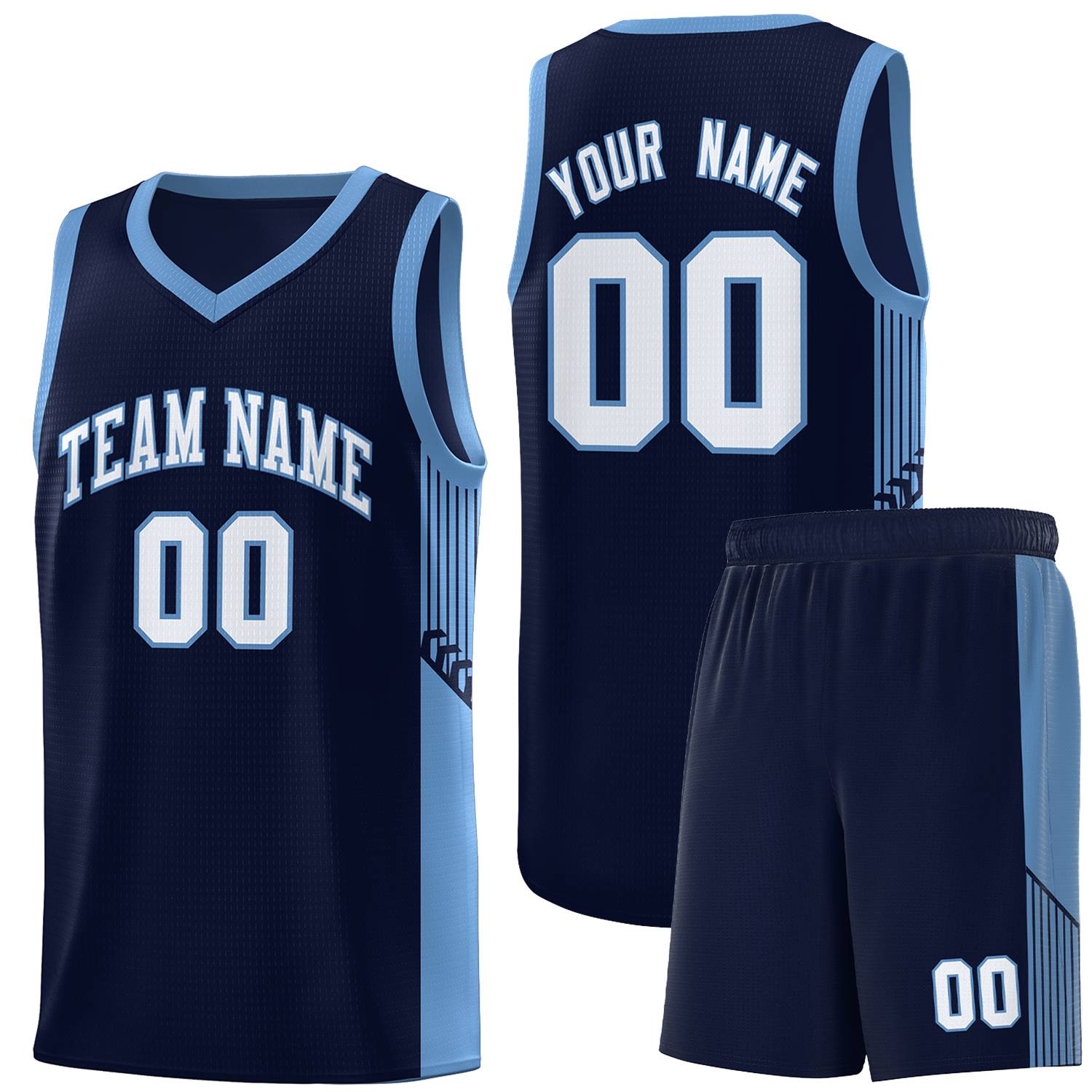 Custom Navy White-Light Blue Side Stripe Fashion Sports Uniform Basketball Jersey