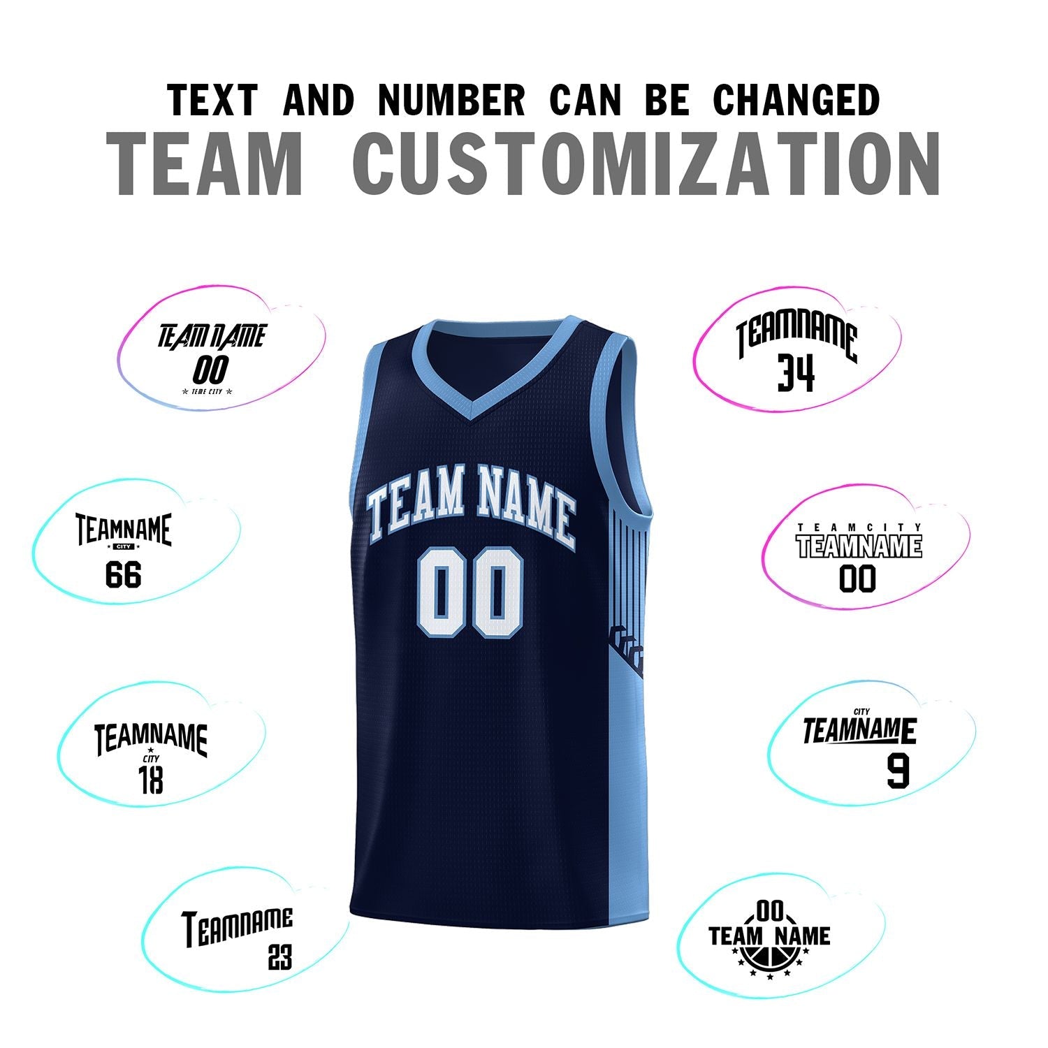 Custom Navy White-Light Blue Side Stripe Fashion Sports Uniform Basketball Jersey