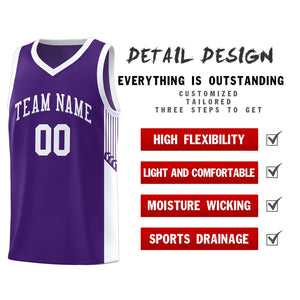 Custom Purple White Side Stripe Fashion Sports Uniform Basketball Jersey