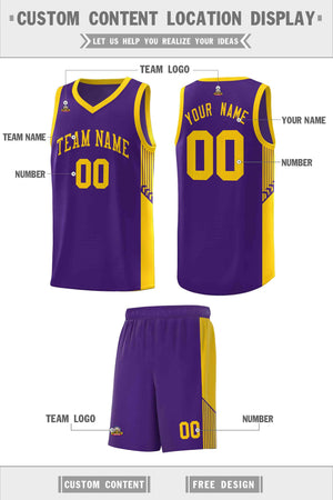 Custom Purple Gold Side Stripe Fashion Sports Uniform Basketball Jersey