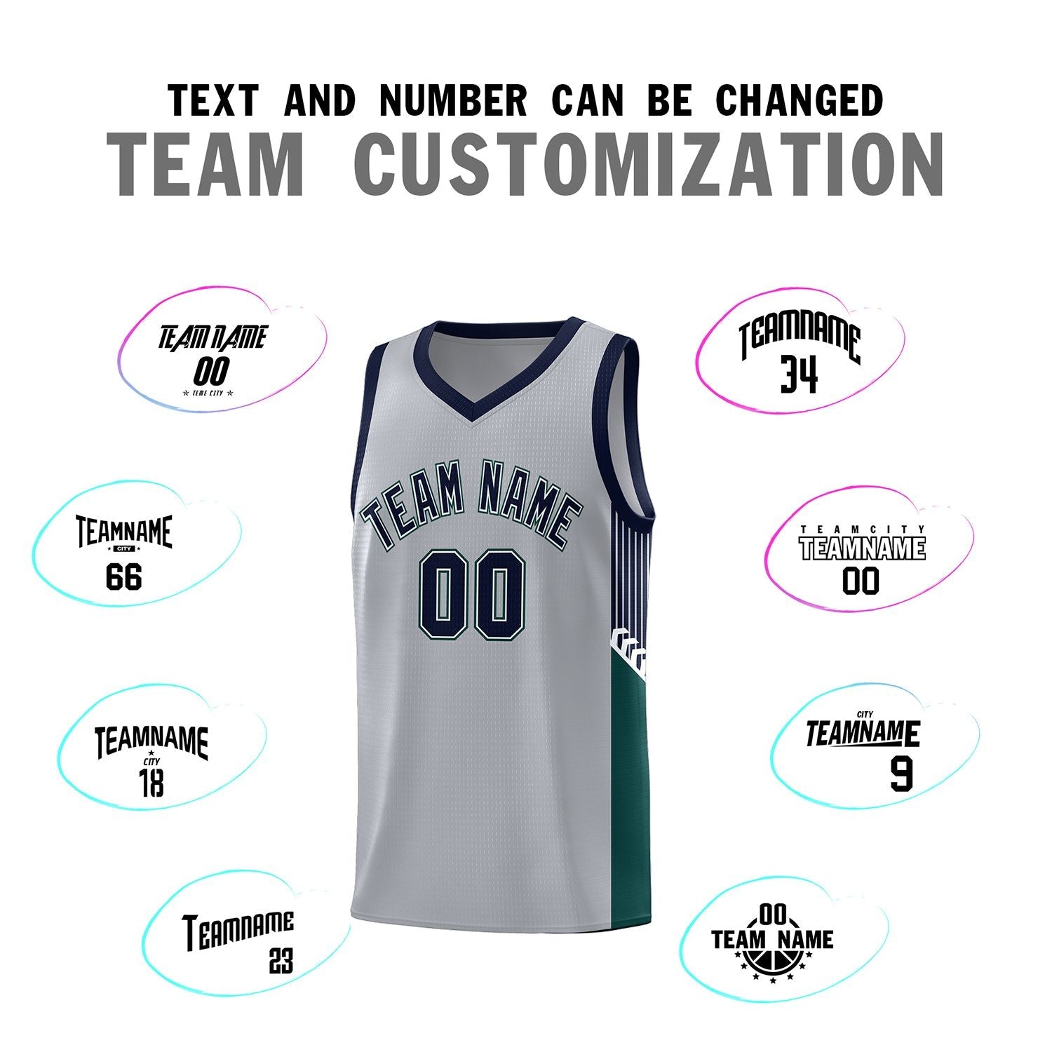 Custom Gray Navy-White Side Stripe Fashion Sports Uniform Basketball Jersey