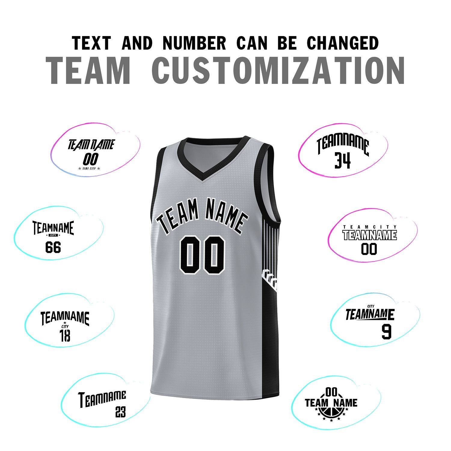 Custom Gray Black-White Side Stripe Fashion Sports Uniform Basketball Jersey