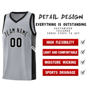 Custom Gray Black-White Side Stripe Fashion Sports Uniform Basketball Jersey