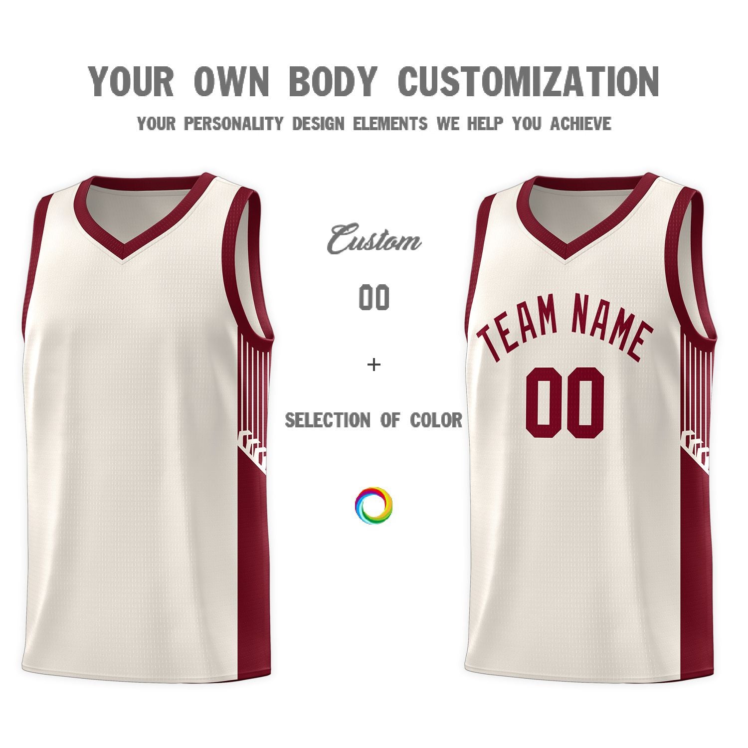 Custom Khaki Crimson Side Stripe Fashion Sports Uniform Basketball Jersey