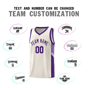 Custom Khaki Purple Side Stripe Fashion Sports Uniform Basketball Jersey