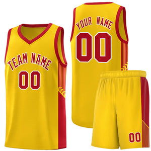 Custom Gold Red-White Side Stripe Fashion Sports Uniform Basketball Jersey