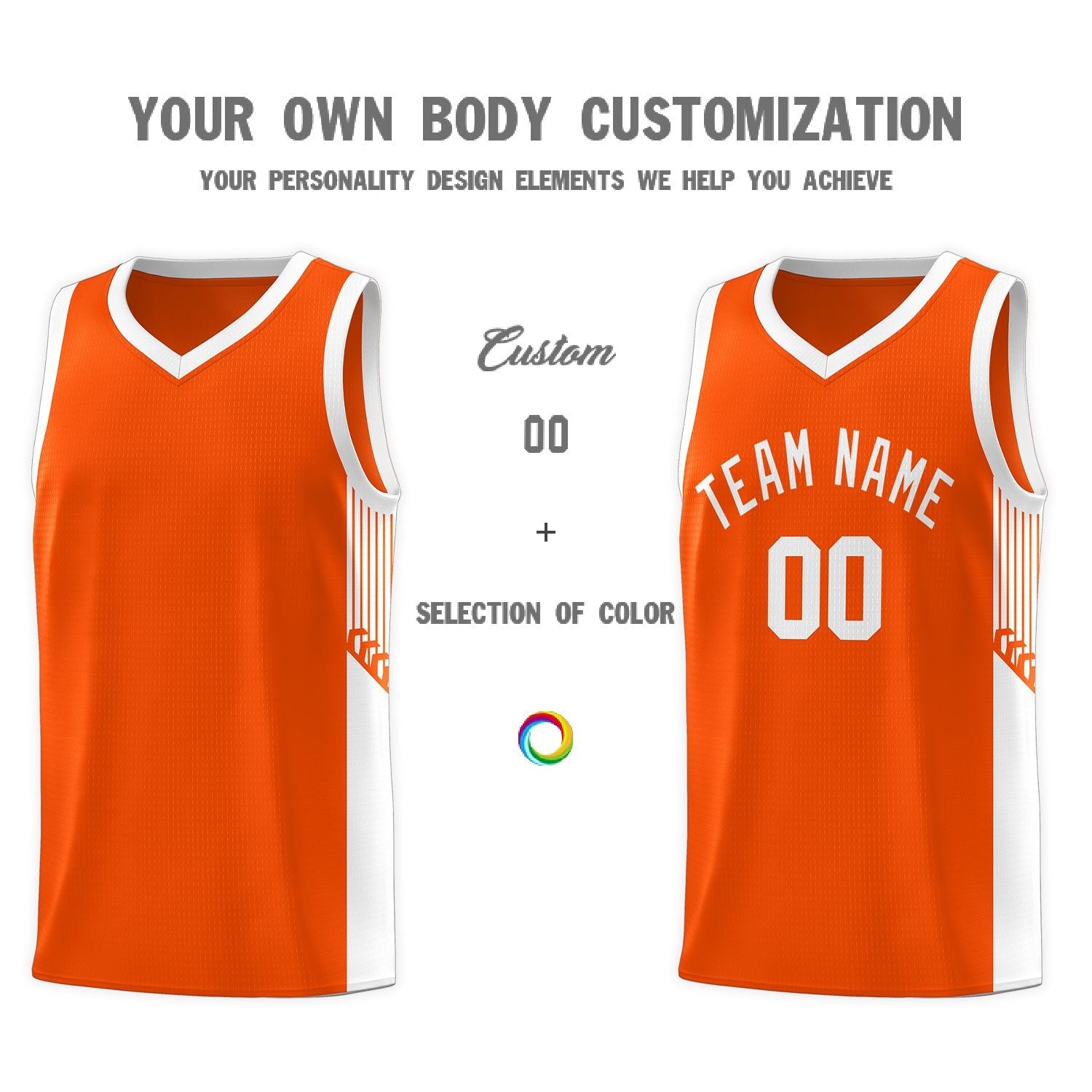 Custom Orange White Side Stripe Fashion Sports Uniform Basketball Jersey