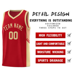 Custom Red Khaki Side Stripe Fashion Sports Uniform Basketball Jersey