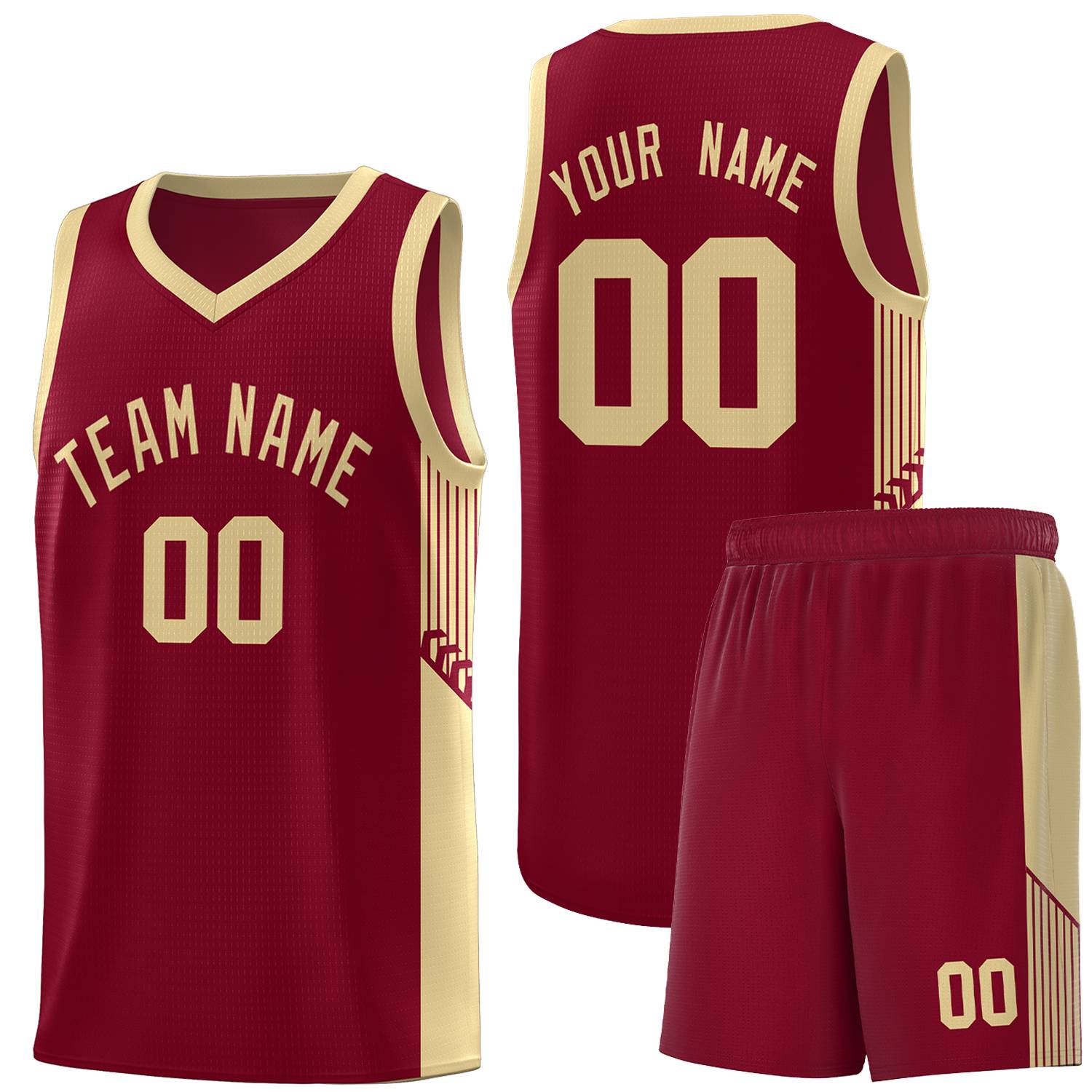 Custom Crimson Khaki Side Stripe Fashion Sports Uniform Basketball Jersey