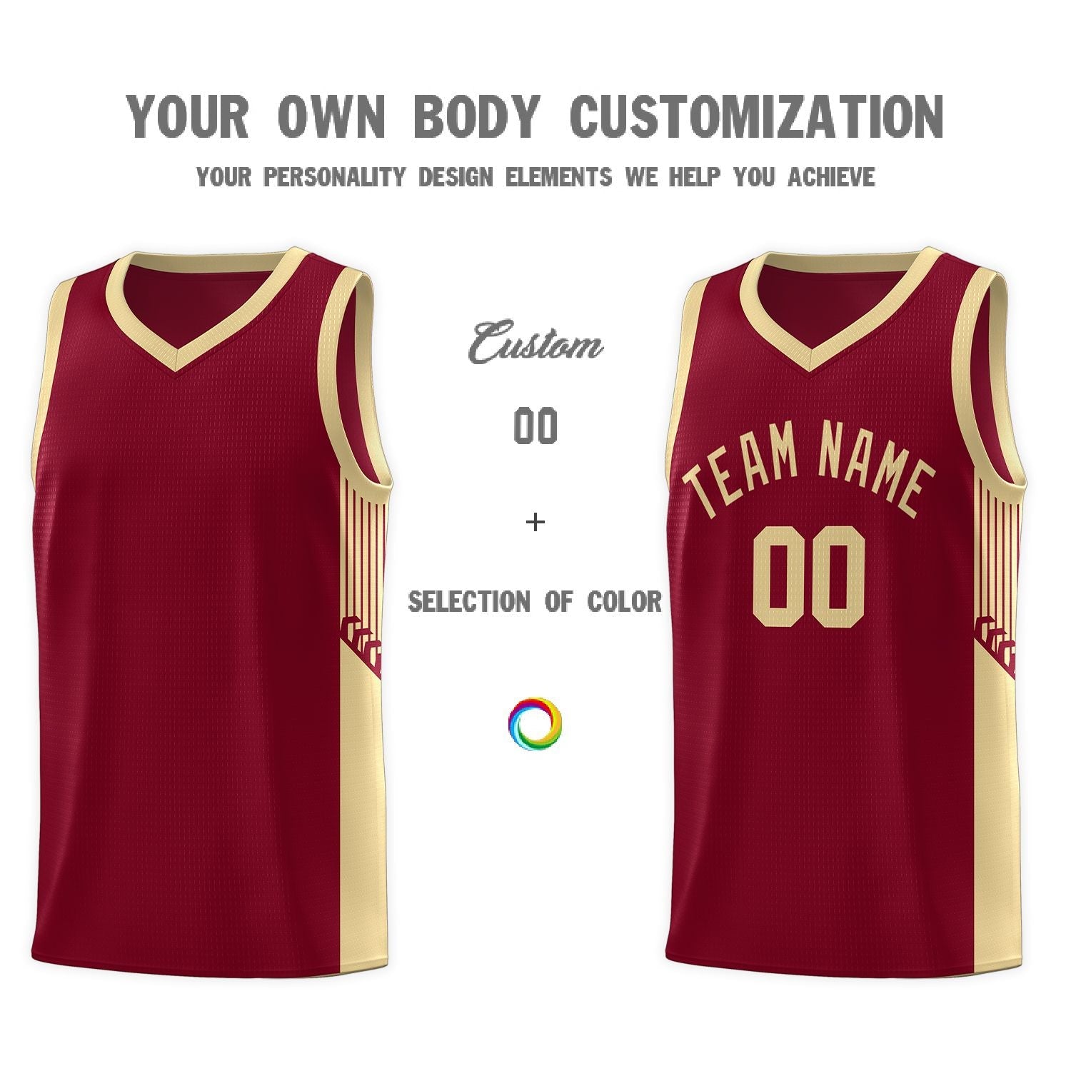 Custom Crimson Khaki Side Stripe Fashion Sports Uniform Basketball Jersey