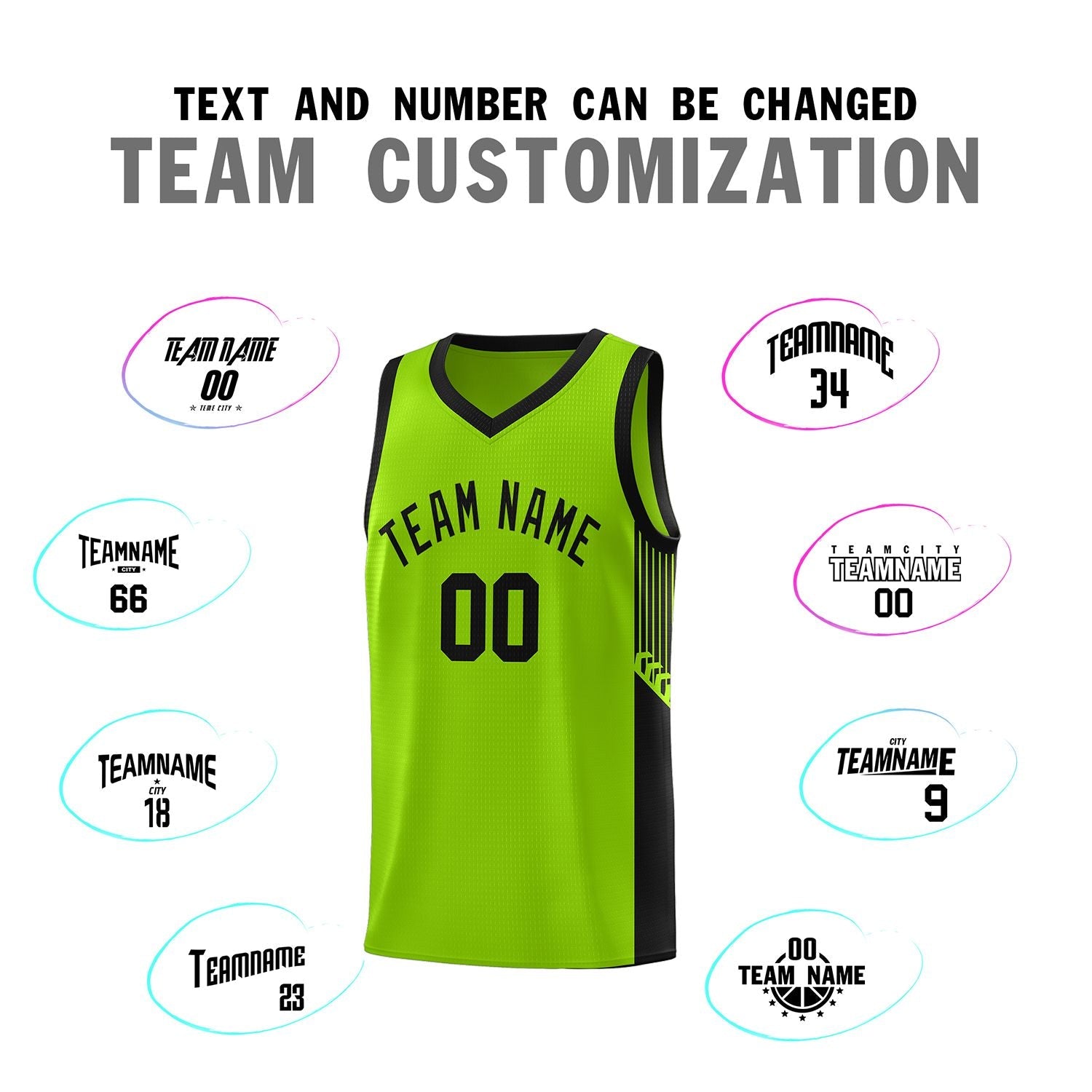 Custom Neon Green Black Side Stripe Fashion Sports Uniform Basketball Jersey