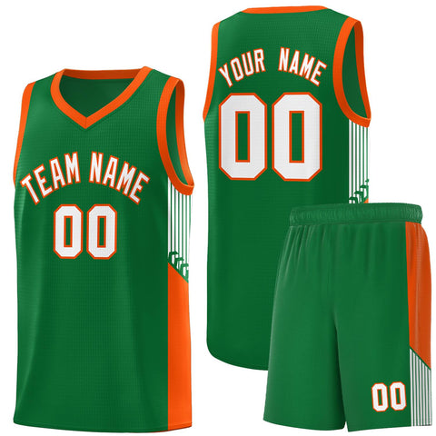 Custom Kelly Green White-Orange Side Stripe Fashion Sports Uniform Basketball Jersey