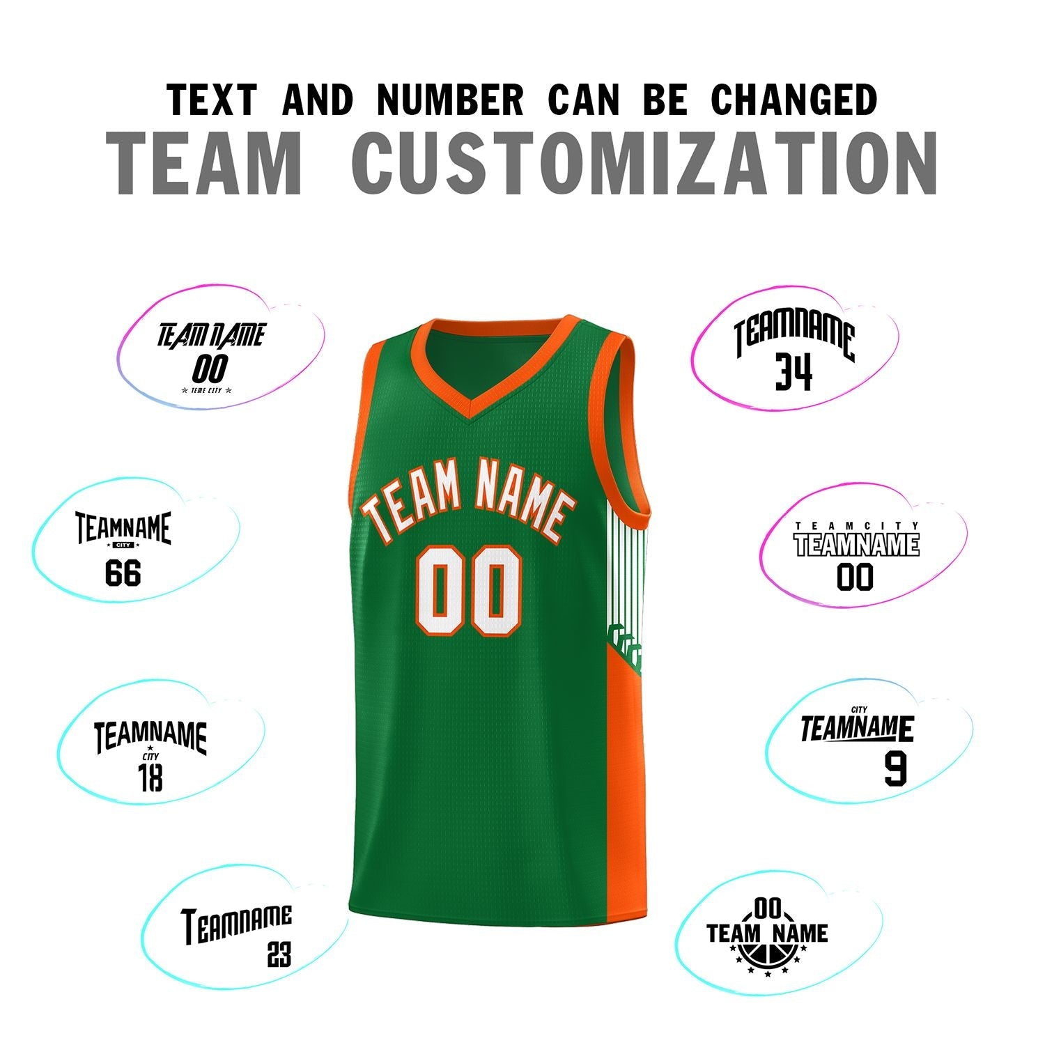 Custom Kelly Green White-Orange Side Stripe Fashion Sports Uniform Basketball Jersey