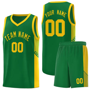 Custom Kelly Green Gold Side Stripe Fashion Sports Uniform Basketball Jersey