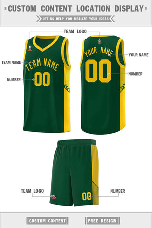 Custom Green Gold Side Stripe Fashion Sports Uniform Basketball Jersey