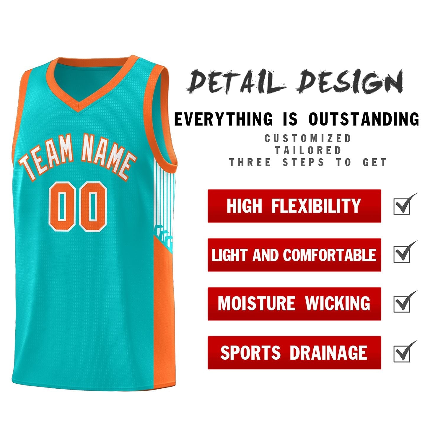 Custom Green White-Orange Side Stripe Fashion Sports Uniform Basketball Jersey