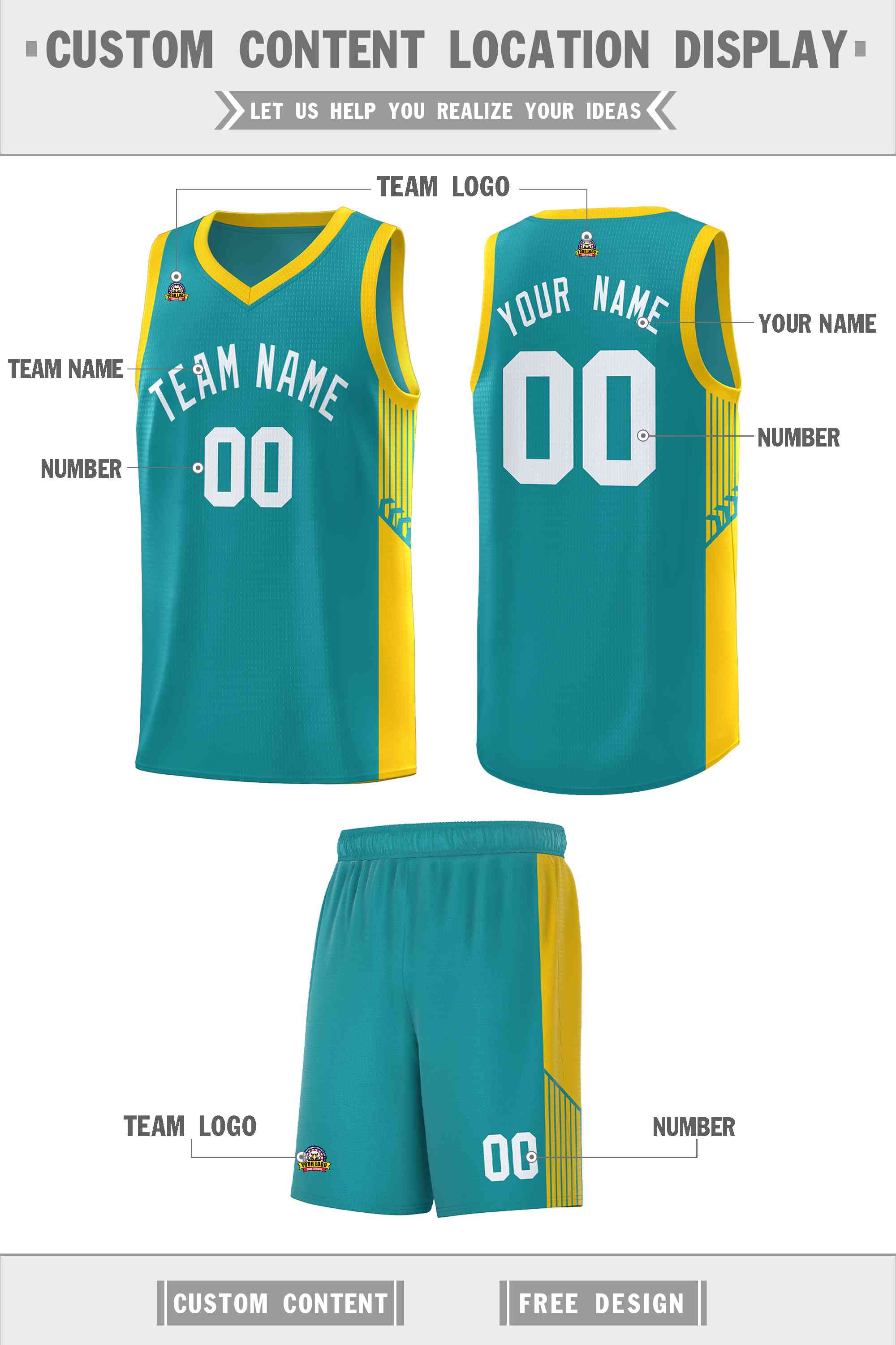 Custom Aqua White Side Stripe Fashion Sports Uniform Basketball Jersey