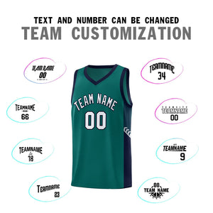 Custom Aqua White-Navy Side Stripe Fashion Sports Uniform Basketball Jersey