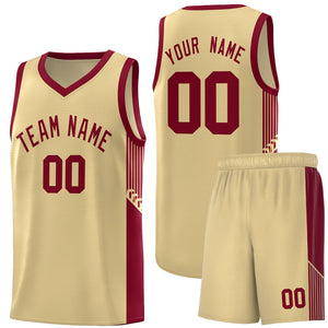 Custom Khaki Crimson Side Stripe Fashion Sports Uniform Basketball Jersey