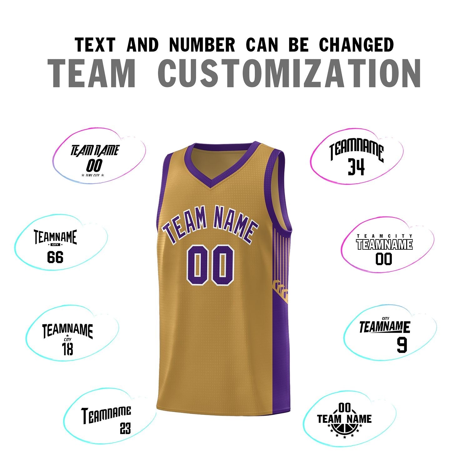 Custom Old Gold Purple-White Side Stripe Fashion Sports Uniform Basketball Jersey