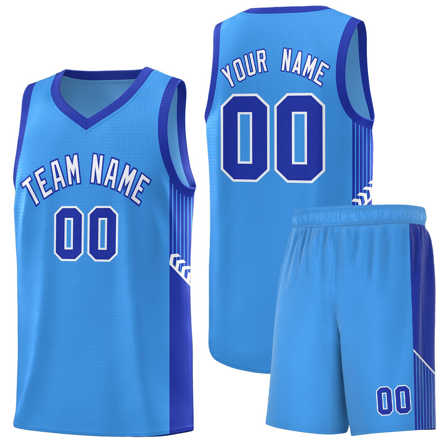 Custom Powder Blue White-Royal Side Stripe Fashion Sports Uniform Basketball Jersey